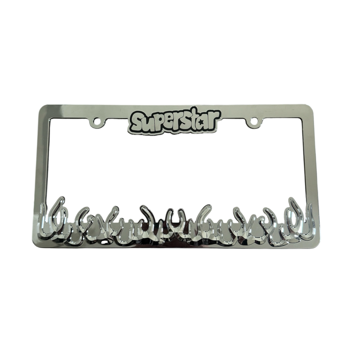 superstar chrome flames license plate frame
