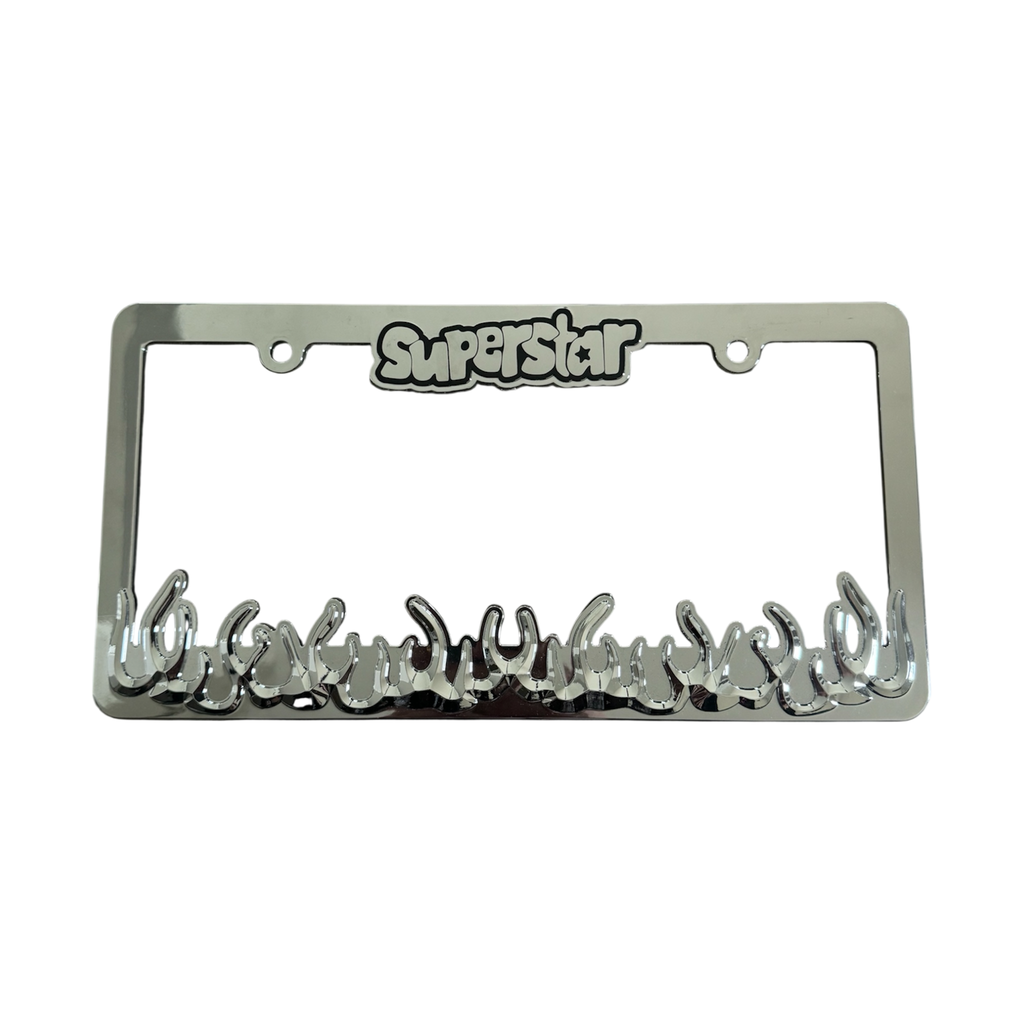 superstar gold flames license plate frame