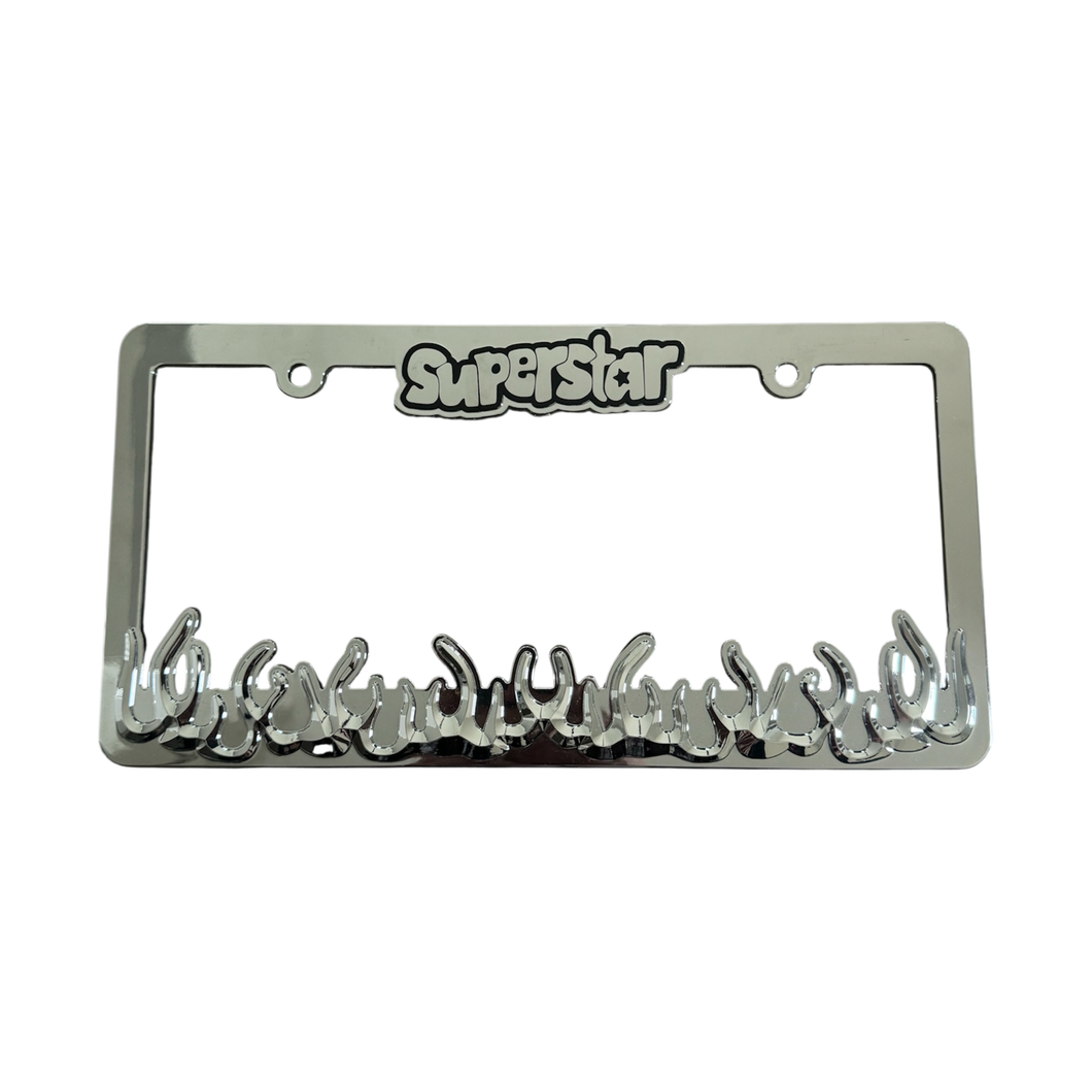 superstar chrome flames license plate frame