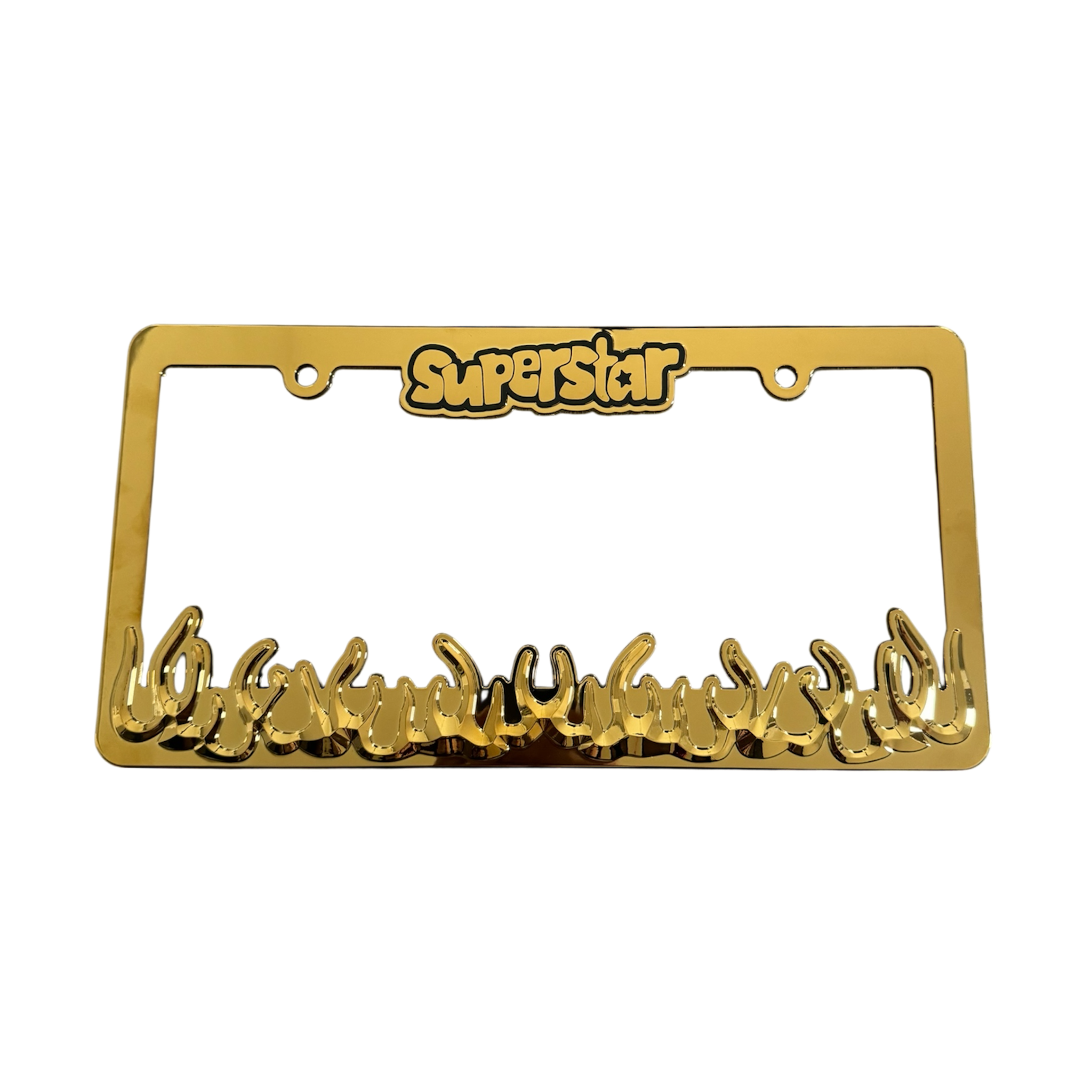superstar gold flames license plate frame