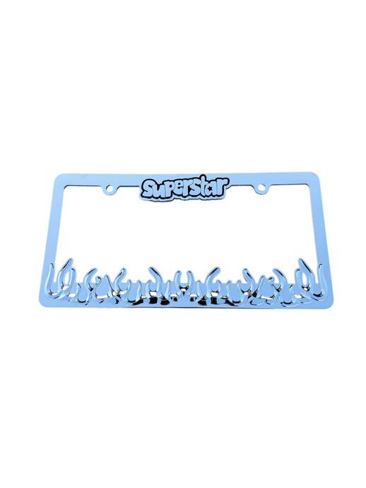 superstar chrome flames license plate frame