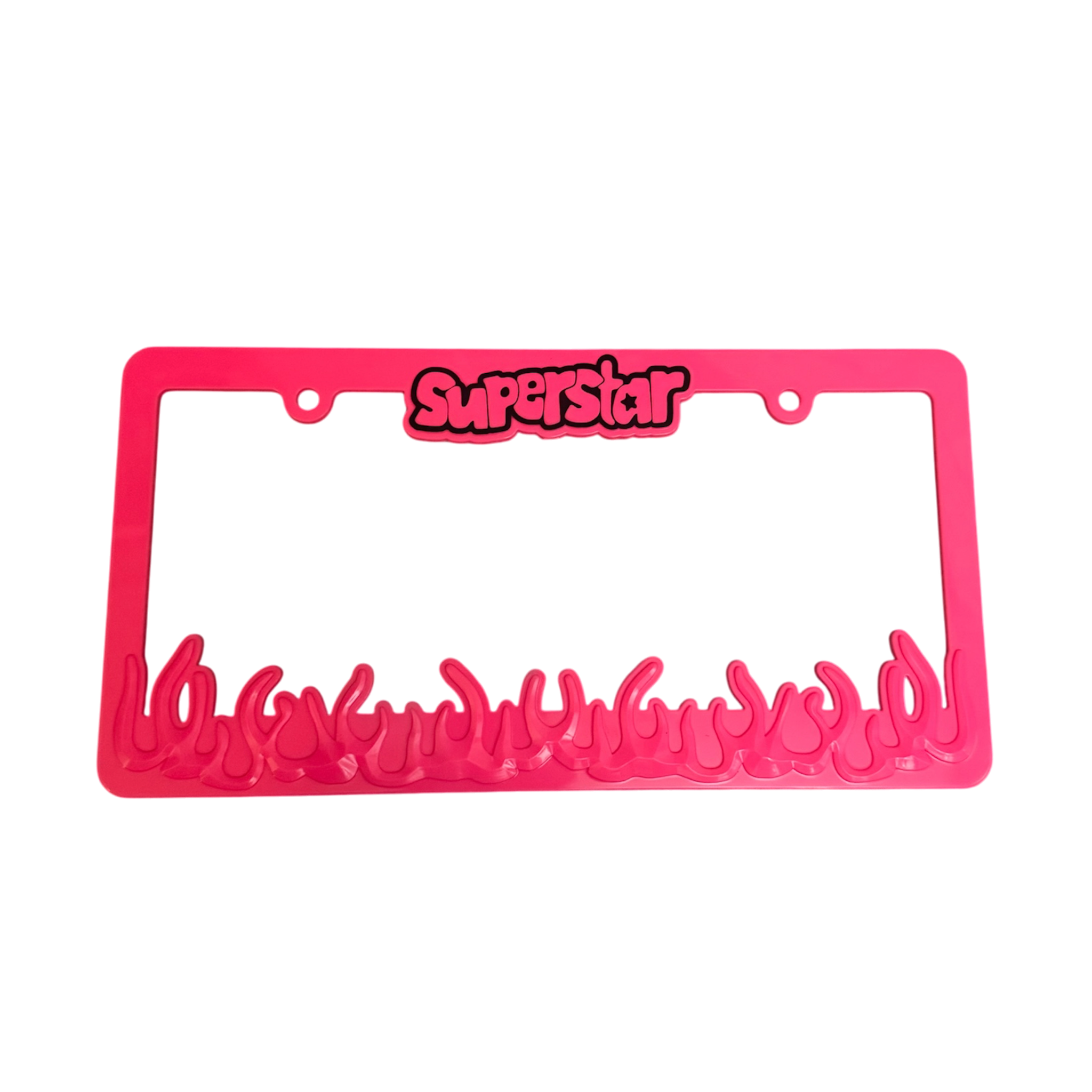 superstar pink flames license plate frame